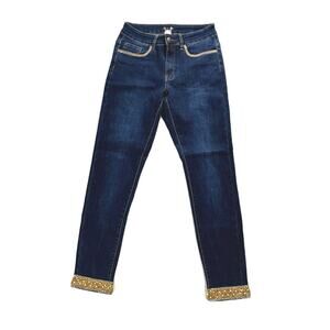 Venus Jeans Blue And Gold Skinny Jeans Womens 4 Dark Wash embroidered